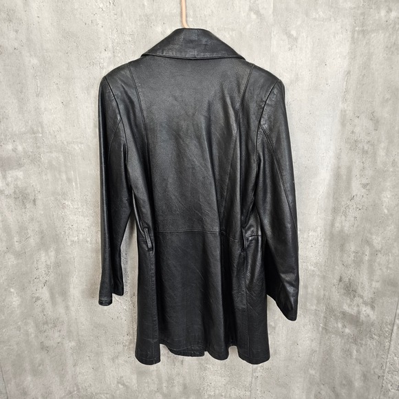 Vintage 90s Giorgio 1966 Italian Black Leather Coat Jacket Women's 46 Medium - Picture 8 of 12